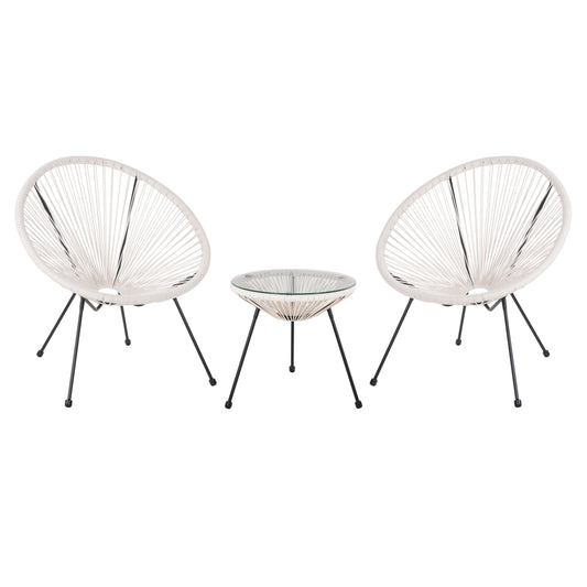 Outdoor Lounge Set 3pcs Acapulco Hm11861.12 P.e.rattan White-metal In Black