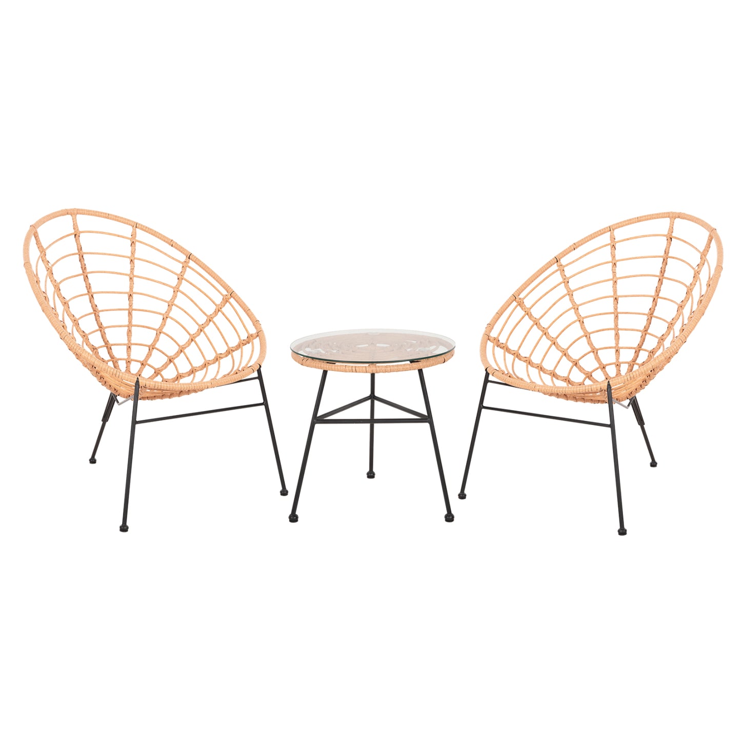Outdoor Lounge Set 3pcs Allegra Hm21047.11 Beige Synth.rattan-black Metal