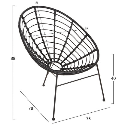 Outdoor Lounge Set 3pcs Allegra Hm21047.12 Black Synth.rattan & Metal