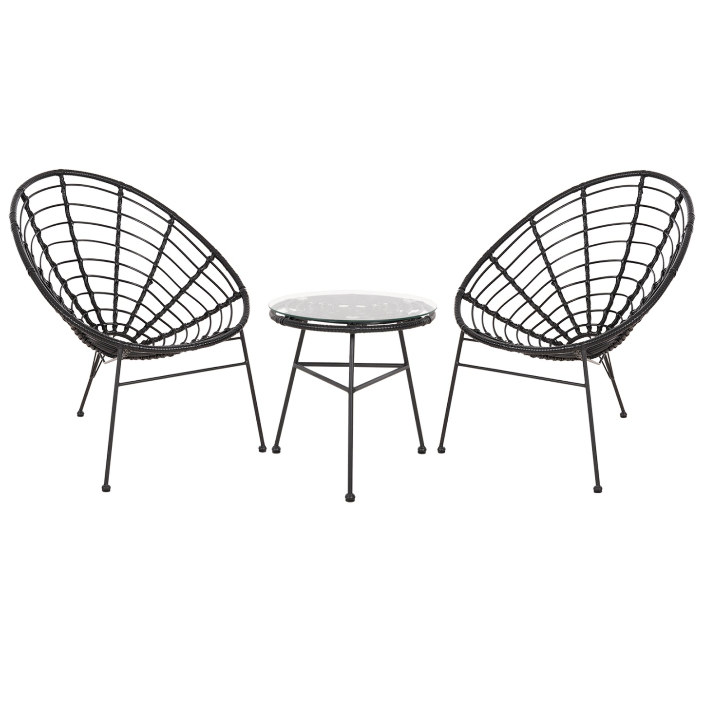 Outdoor Lounge Set 3pcs Allegra Hm21047.12 Black Synth.rattan & Metal