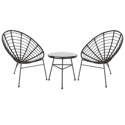 Outdoor Lounge Set 3pcs Allegra Hm21047.12 Black Synth.rattan & Metal