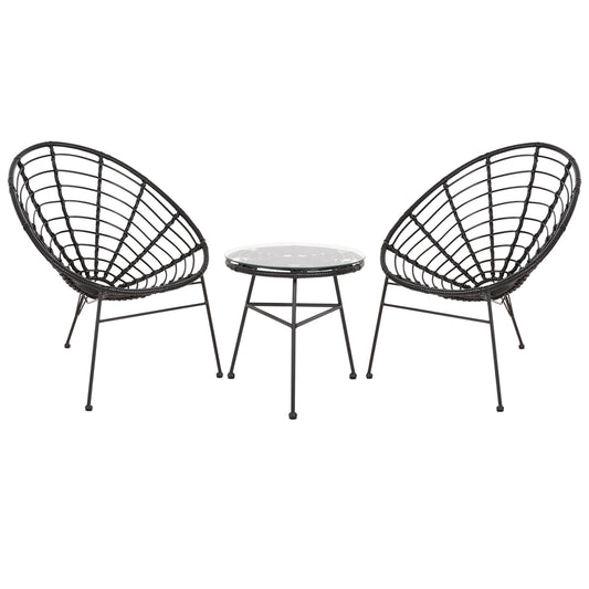 Outdoor Lounge Set 3pcs Allegra Hm21047.12 Black Synth.rattan & Metal