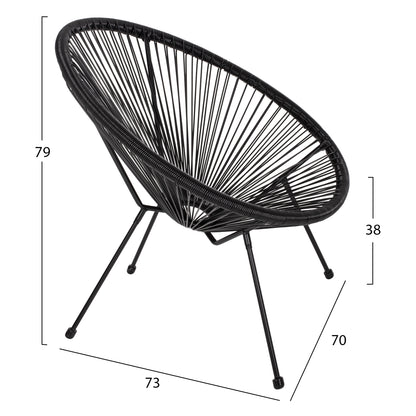 Outdoor Lounge Set 3pcs Acapulco Hm21101 P.e.rattan-metal In Black