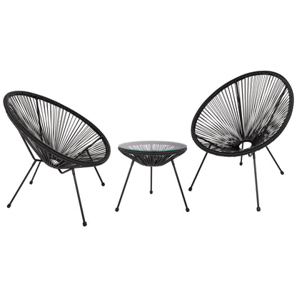 Outdoor Lounge Set 3pcs Acapulco Hm21101 P.e.rattan-metal In Black