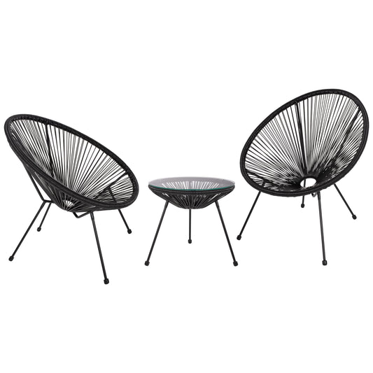 Outdoor Lounge Set 3pcs Acapulco Hm21101 P.e.rattan-metal In Black