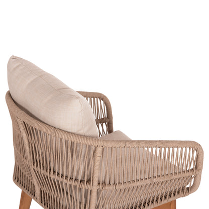 Outdoor Lounge Set 3pcs Ruth Hm6229 Acacia Wood--rope-metal Frame-cushions In Beige