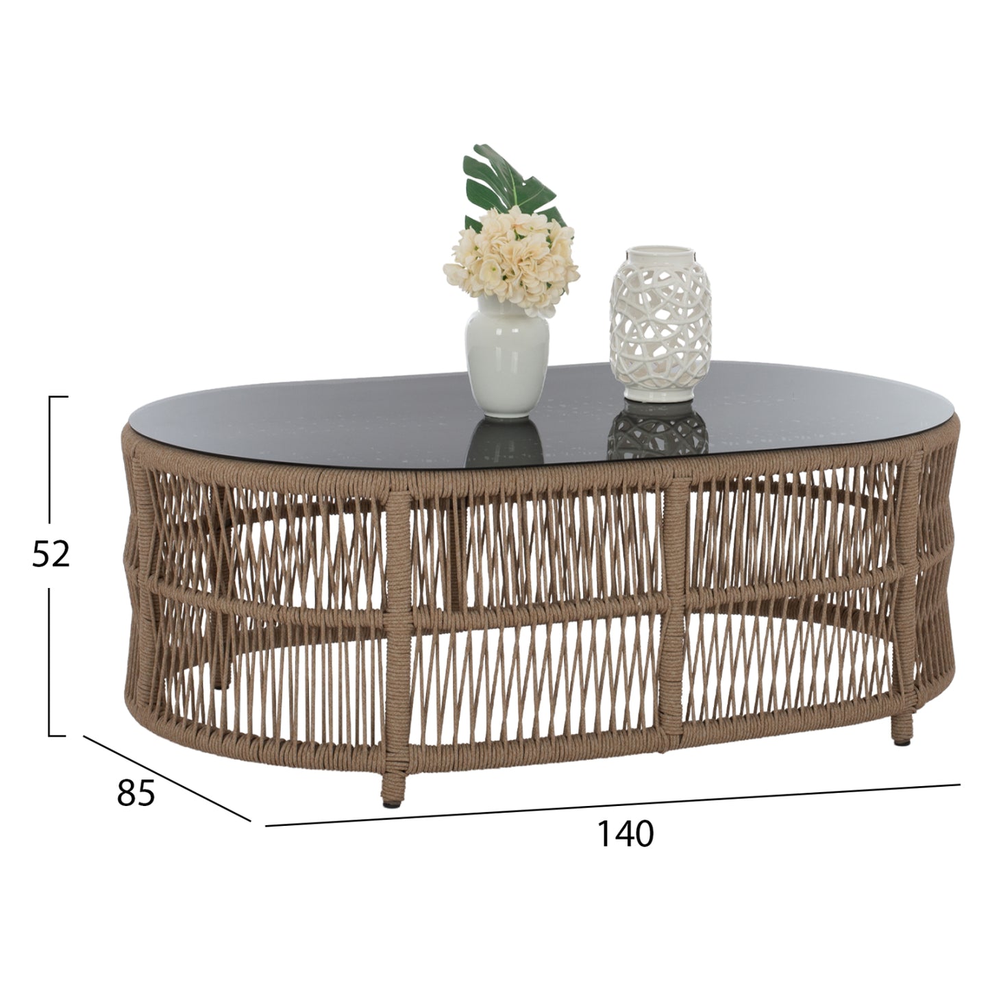 Outdoor Set Oxford 4pcs Iroko Rope Tempered Glass Hm5884.01