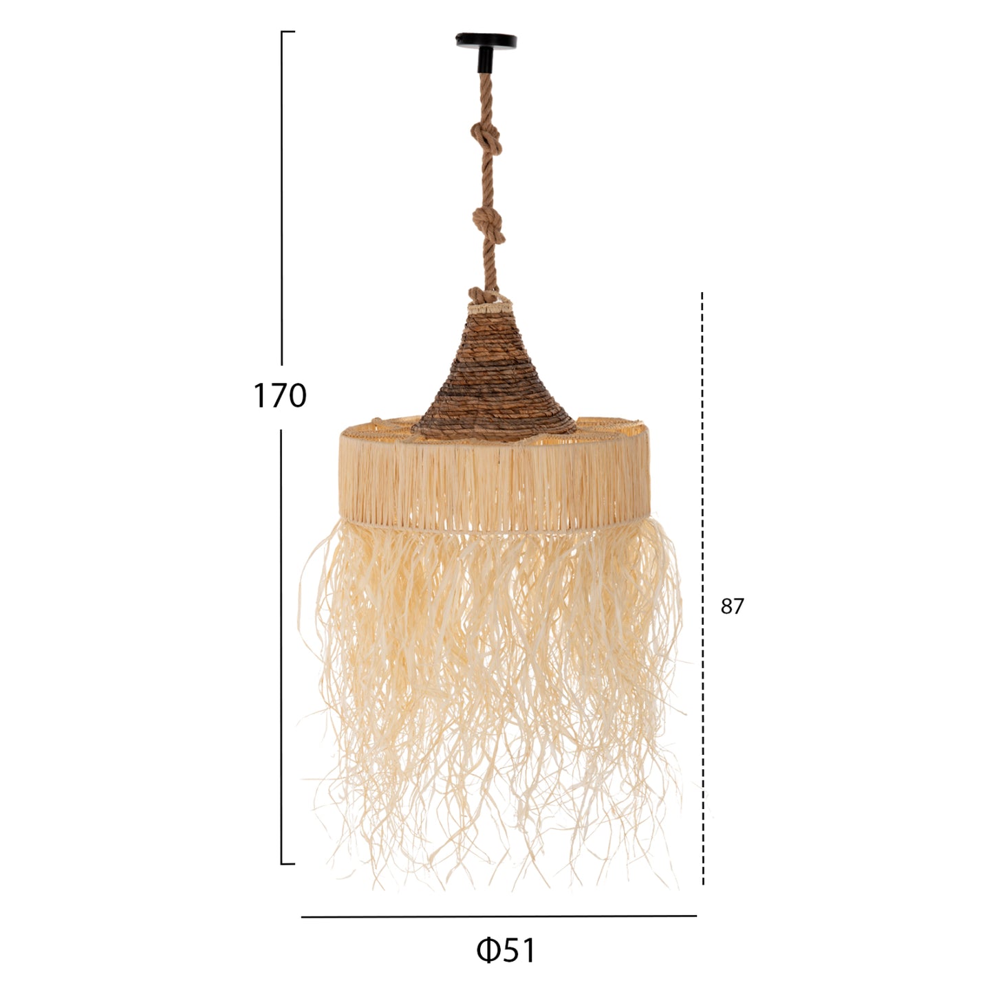 Ceiling Pendant Luminaire Set Hm11922 Rope And Dried Palm Leaf Fibers Φ51Χ155+h Cm.