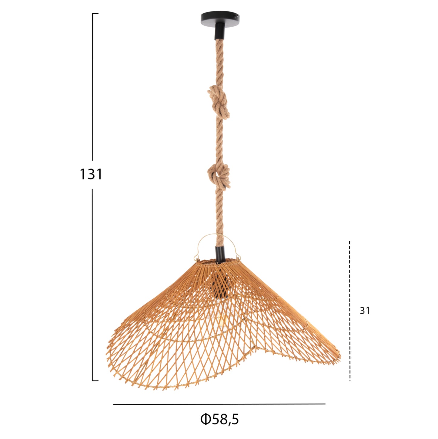 Ceiling Pendant Luminaire Set Hm11925.01 Rope And Natural Rattan Φ58.5Χ131h Cm.