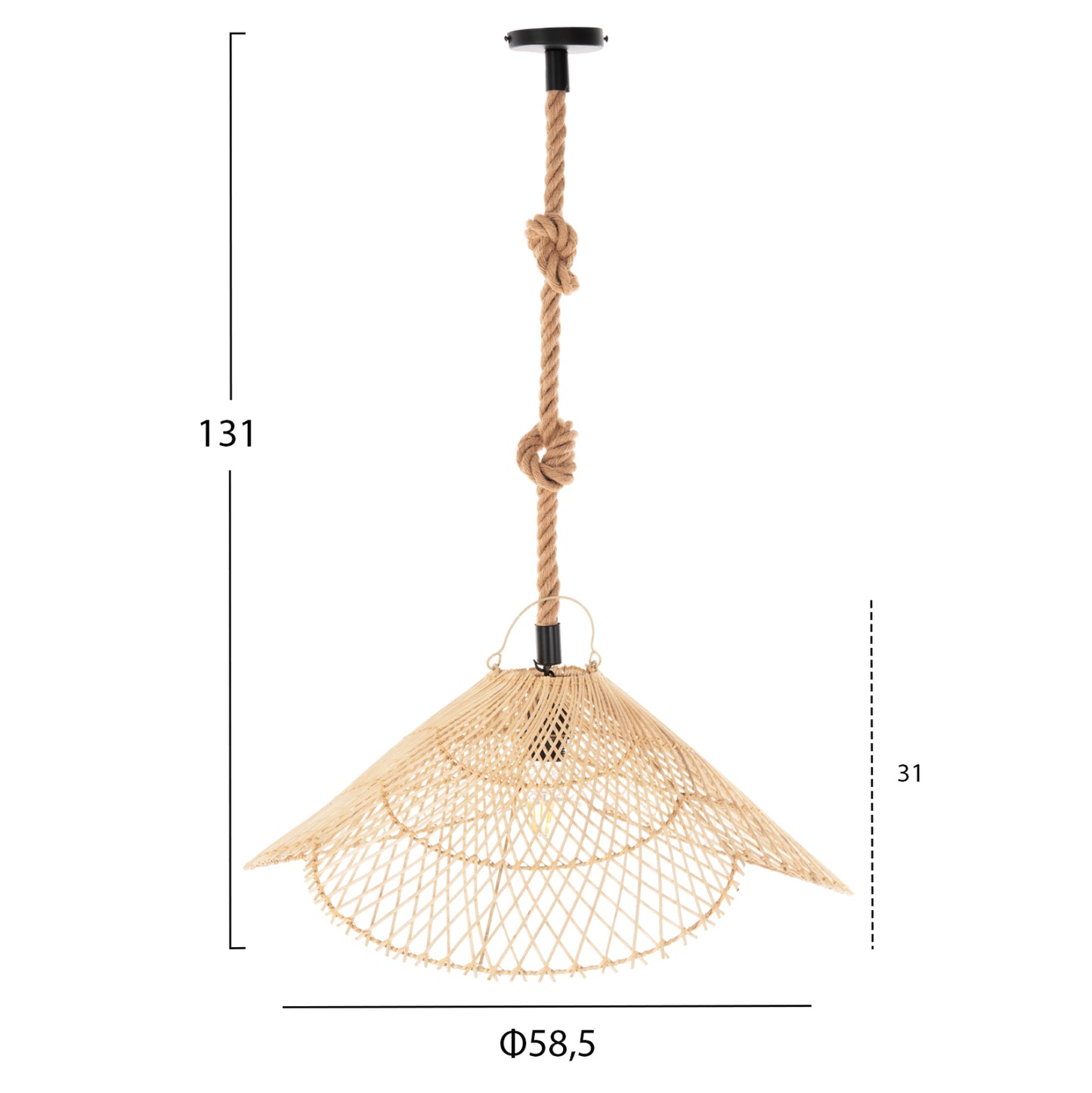 Ceiling Pendant Luminaire Set Hm11925.02 Rope And Natural Rattan Φ58.5Χ131h Cm.