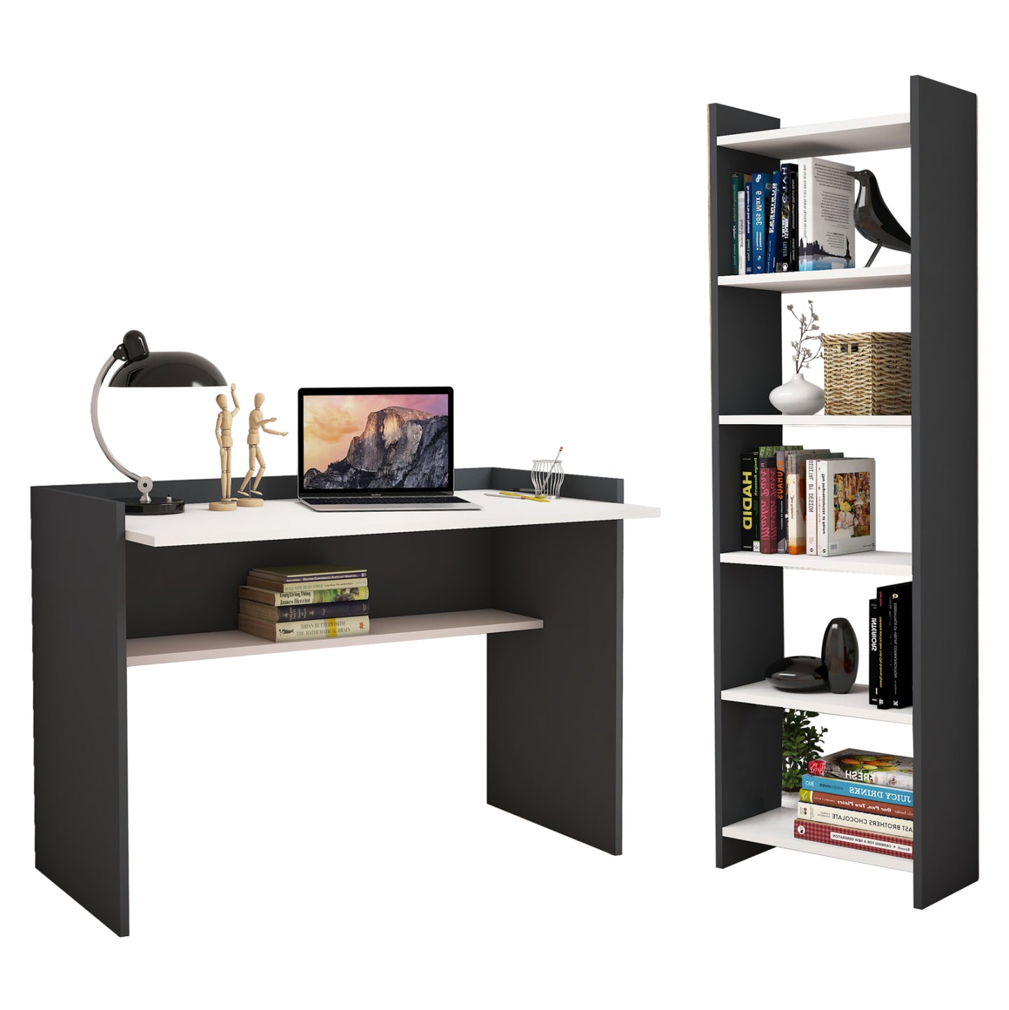 Office Set 2pcs Hm11774.13 Melamine In Grey-white