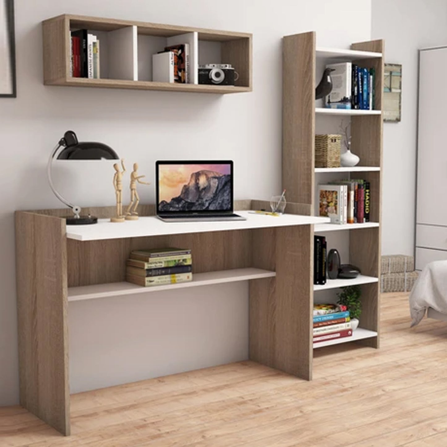 Office Composition Hm11776.12 3pcs Melamine In Sonoma And White Color