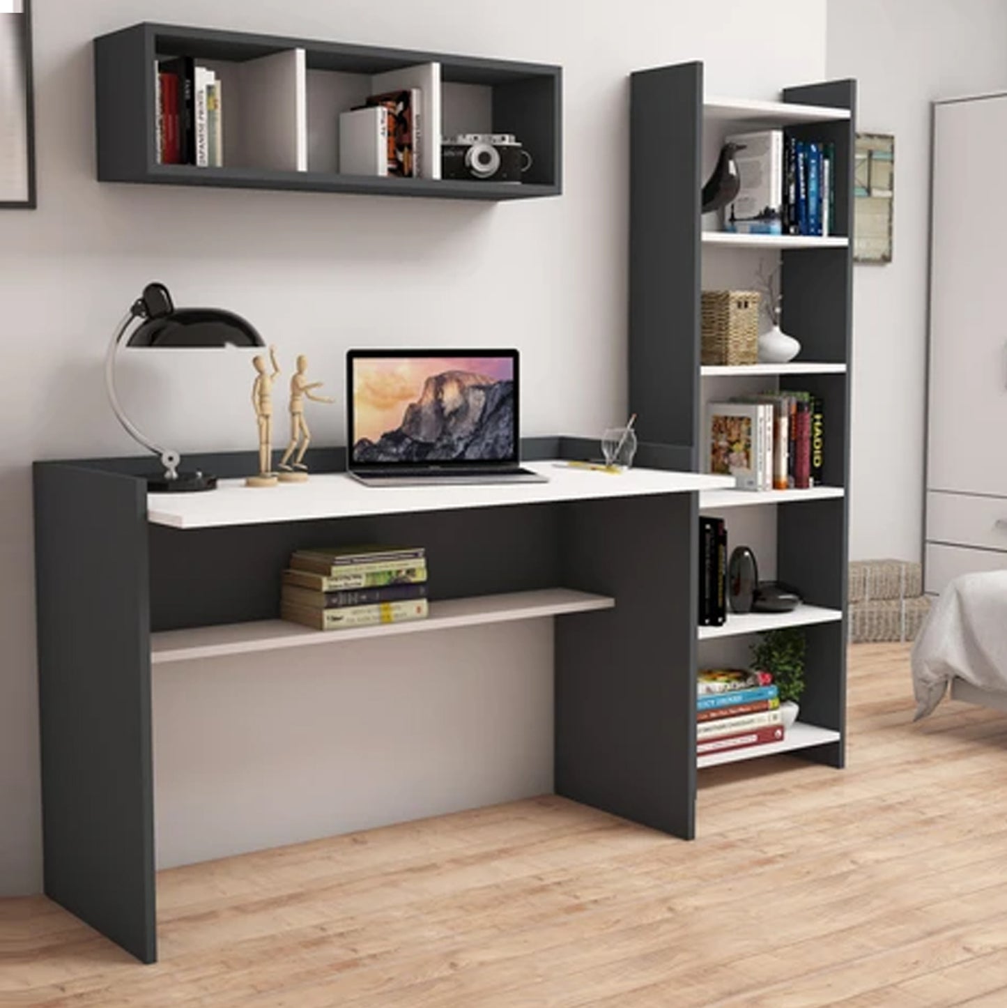 Office Composition Hm11776.13 3pcs Melamine In Grey And White Color