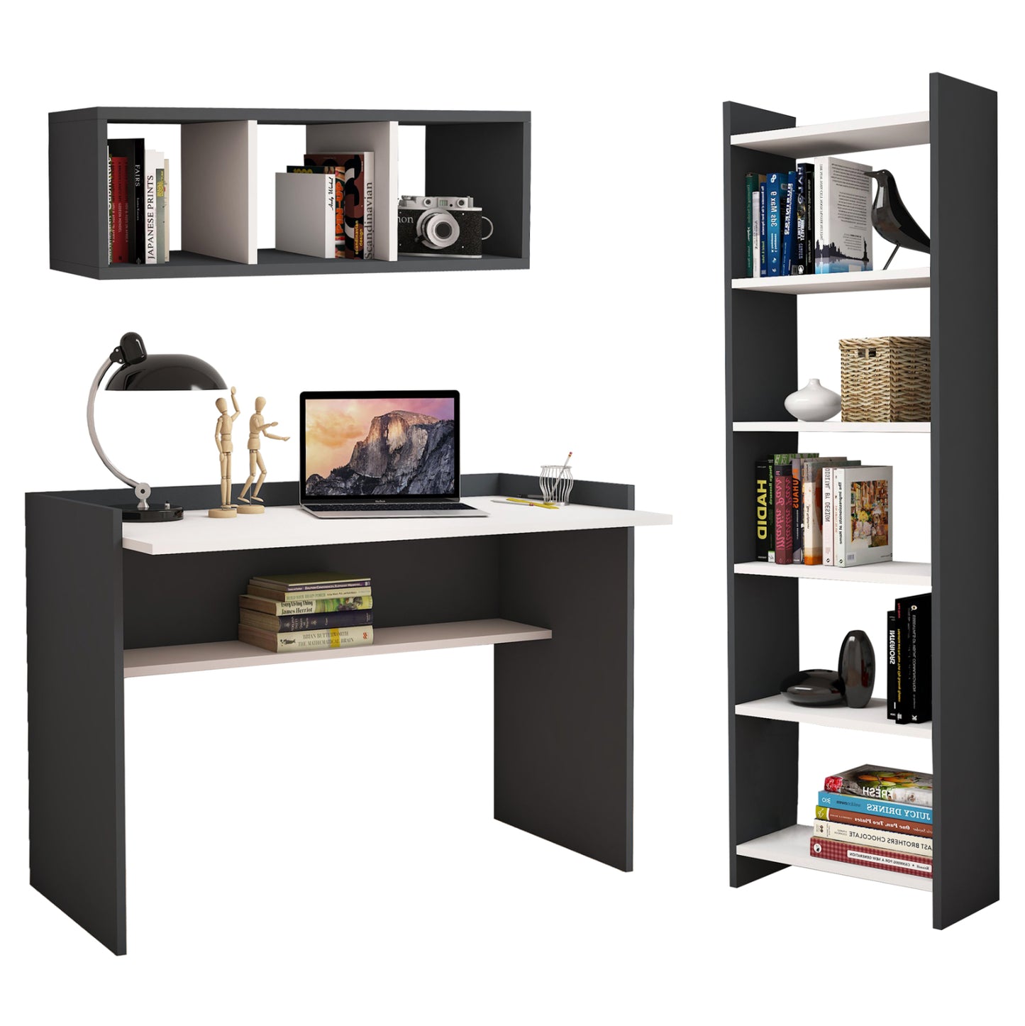 Office Composition Hm11776.13 3pcs Melamine In Grey And White Color