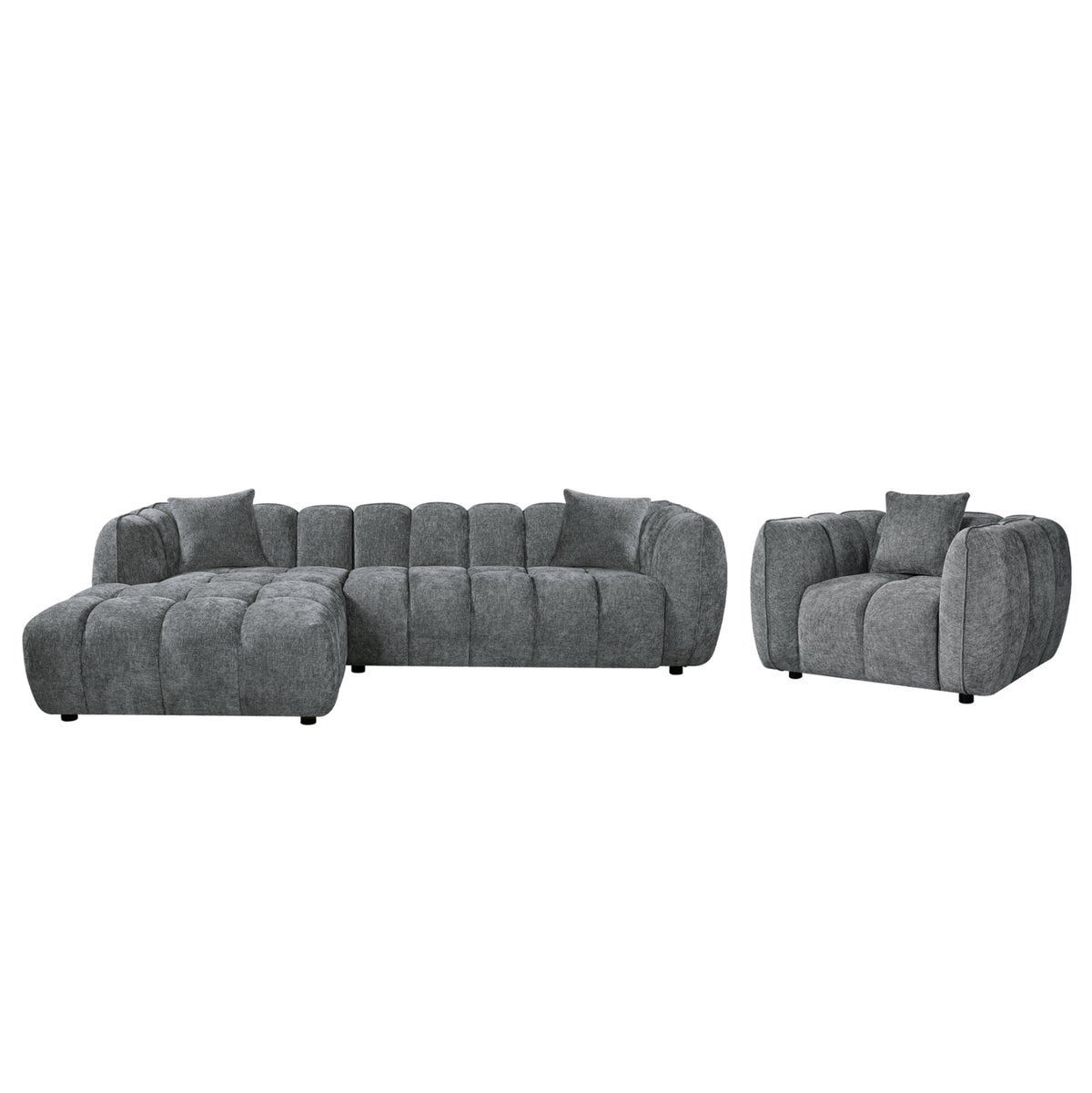 Set Corner Sofa (left)-armchair Lounge Lykke Hm10820.01l Grey Fabric
