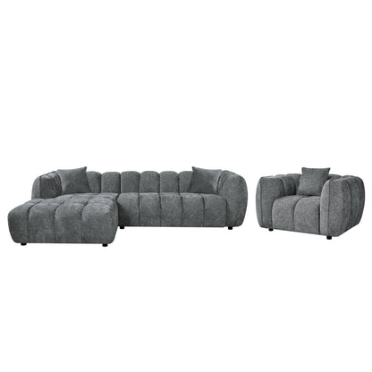 Set Corner Sofa (left)-armchair Lounge Lykke Hm10820.01l Grey Fabric