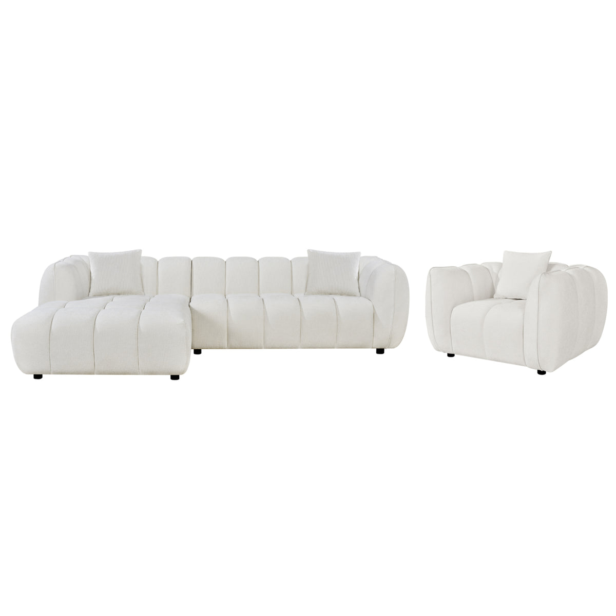 Set Corner Sofa (left)-armchair Lounge Lykke Hm10820.02l Ecru Fabric