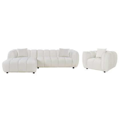 Set Corner Sofa (left)-armchair Lounge Lykke Hm10820.02l Ecru Fabric