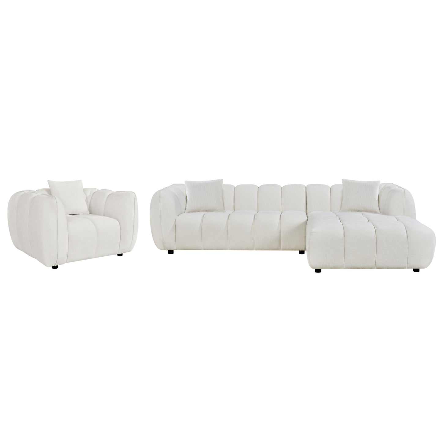 Set Corner Sofa (right)-armchair Lounge Lykke Hm10821.02r Ecru Fabric