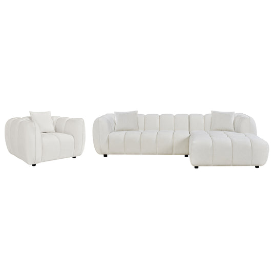 Set Corner Sofa (right)-armchair Lounge Lykke Hm10821.02r Ecru Fabric