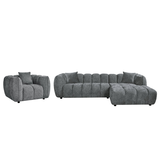 Set Corner Sofa (right)-armchair Lounge Lykke Hm10821.01r Grey Fabric