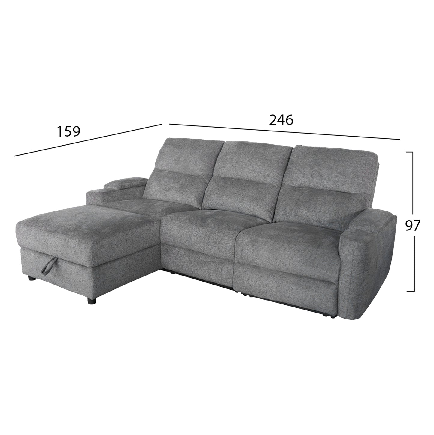 Set Sofa-relax Armchair Synthia Hm10735.03 Grey Fabric--electric Recline [l]