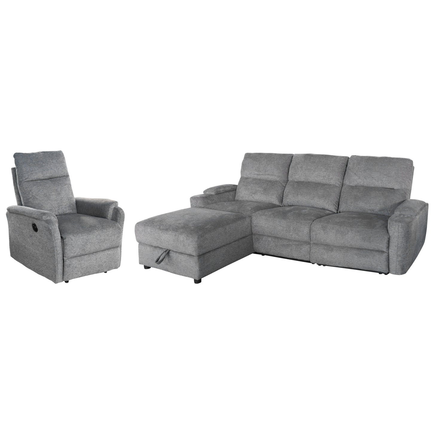 Set Sofa-relax Armchair Synthia Hm10735.03 Grey Fabric--electric Recline [l]