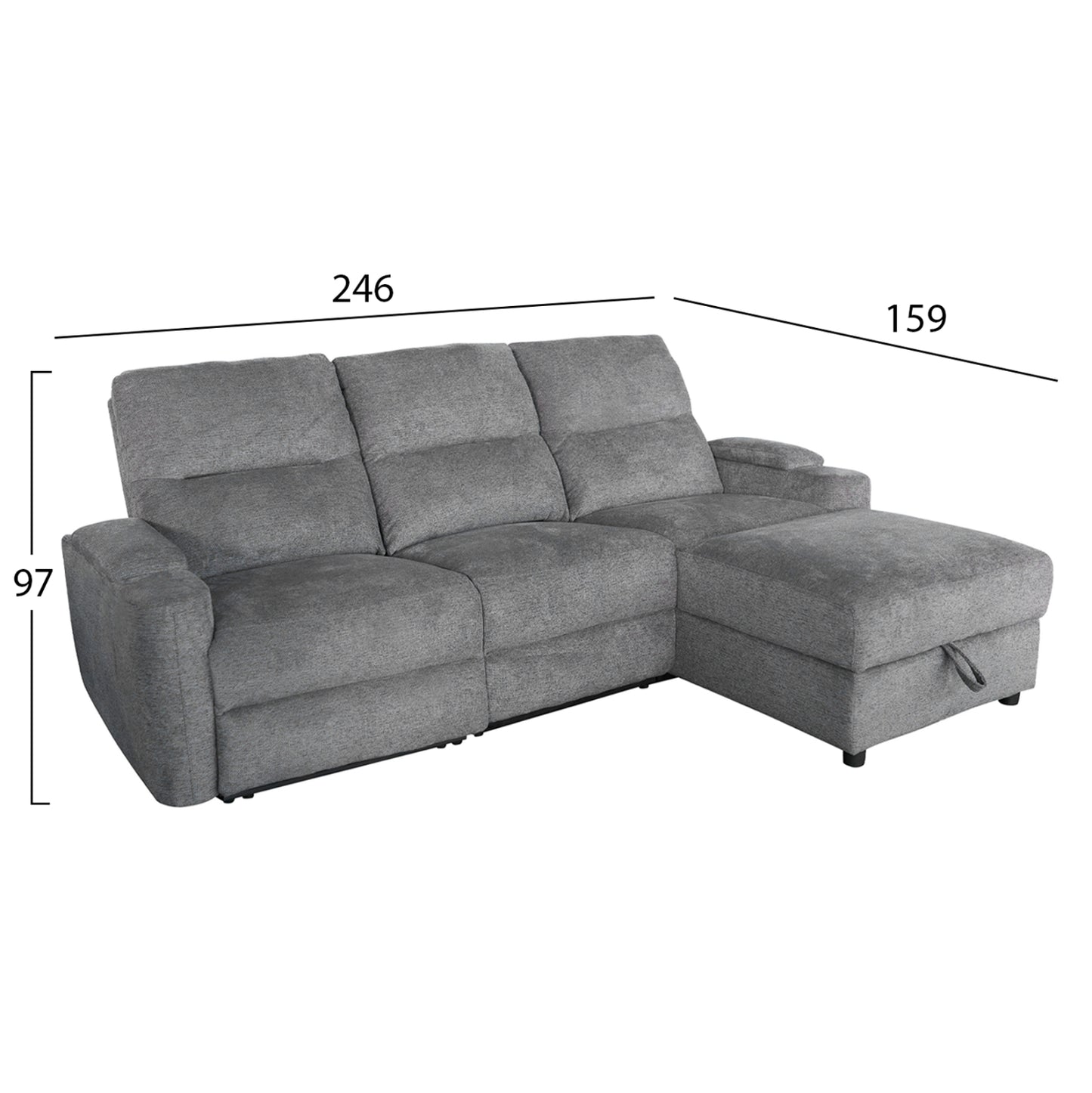 Set Sofa-relax Armchair Synthia Hm10736.03 Grey Fabric--electric Recline [r]