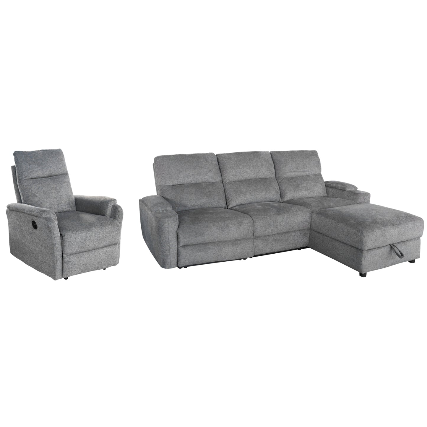 Set Sofa-relax Armchair Synthia Hm10736.03 Grey Fabric--electric Recline [r]