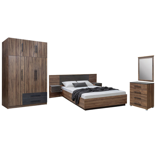 Bedroom Set 5pcs Carys Hm10888.11 Melamine In Walnut Color