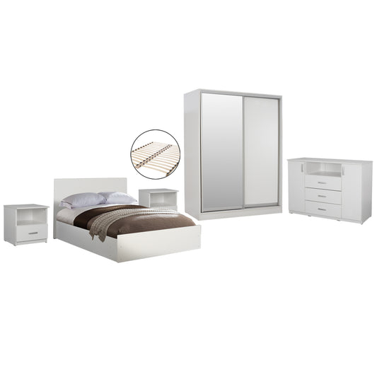 Bedroom Furniture Set 6pcs Adler Hm11759.03 Melamine In White-for Mattress 160x200cm