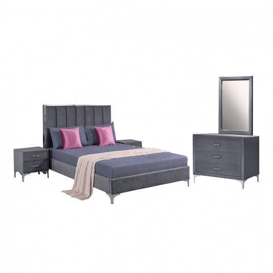 Set Bedroom 4 Pieces Velvet Grey Hm11259.01