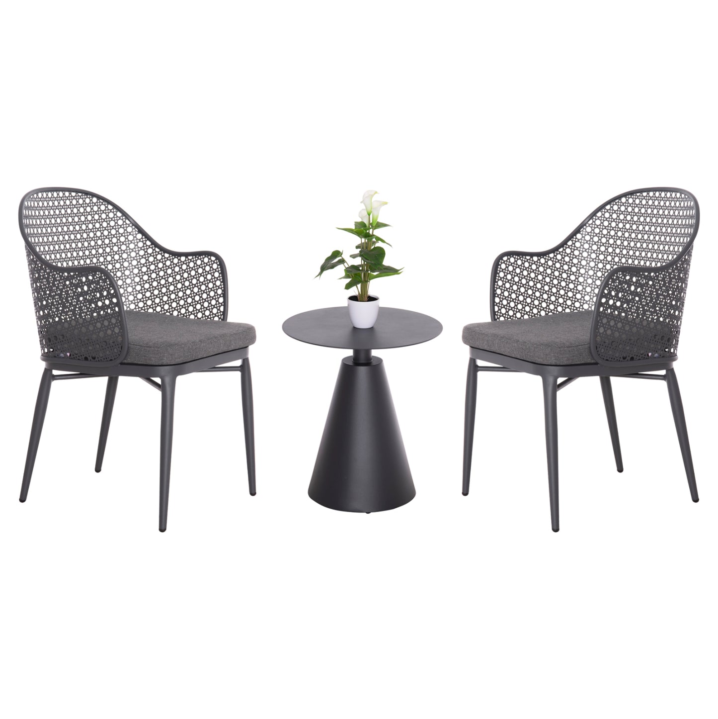 Outdoor Lounge Set 3pcs Orego Hm21106.01 Aluminum In Dark Grey Color