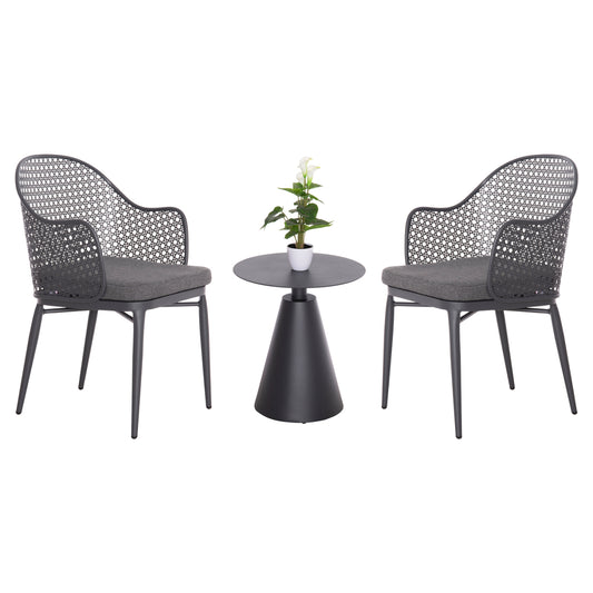 Outdoor Lounge Set 3pcs Orego Hm21106.01 Aluminum In Dark Grey Color