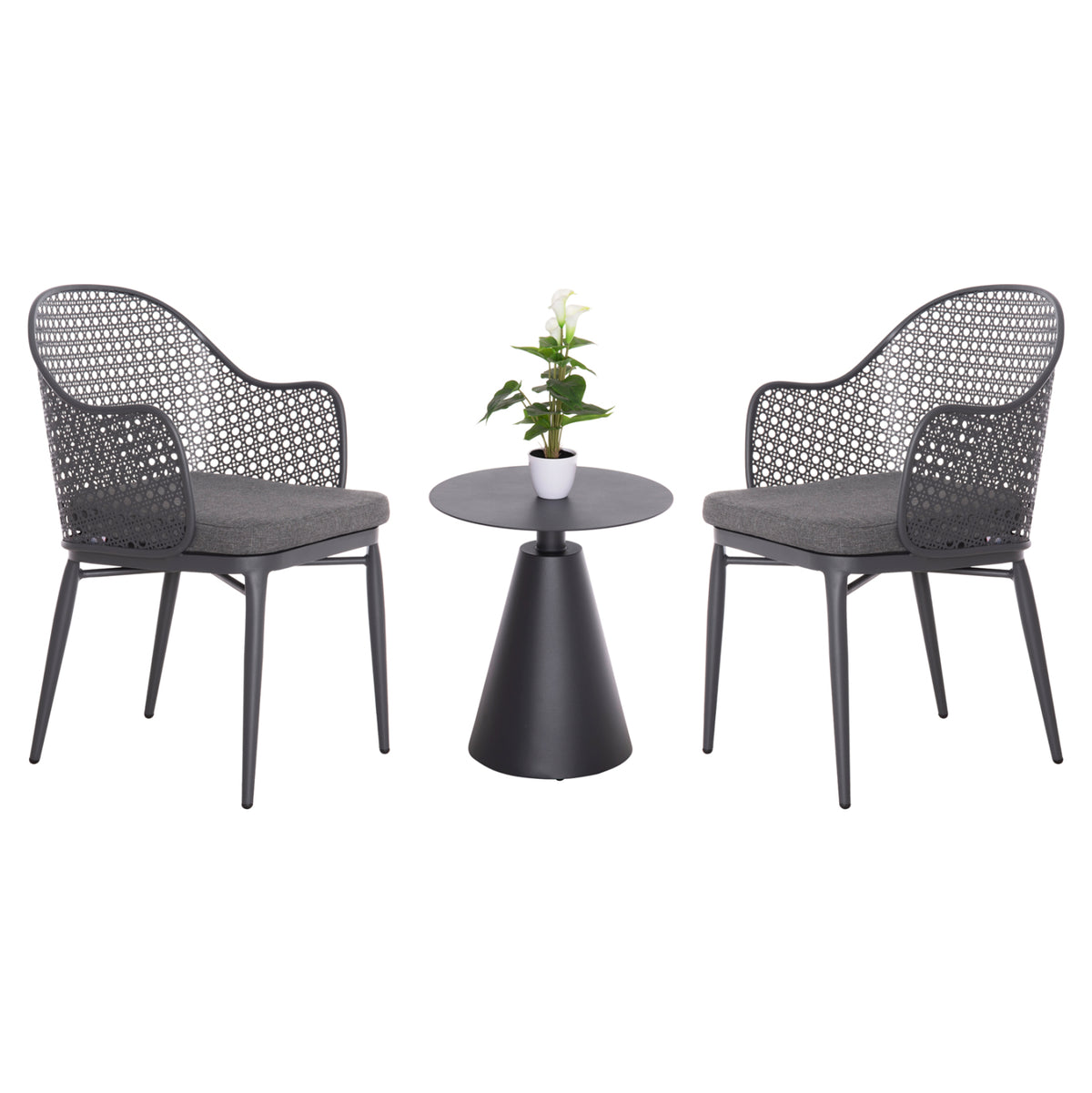 Outdoor Lounge Set 3pcs Orego Hm21106.01 Aluminum In Dark Grey Color