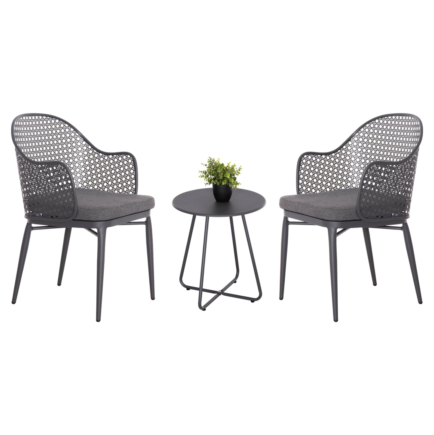 Outdoor Lounge Set 3pcs Orego Hm21107.01 Aluminum & Metal In Dark Grey Color
