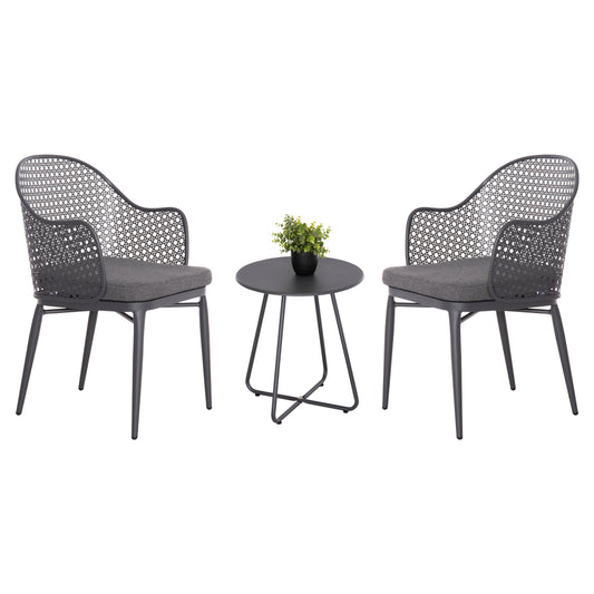 Outdoor Lounge Set 3pcs Orego Hm21107.01 Aluminum & Metal In Dark Grey Color