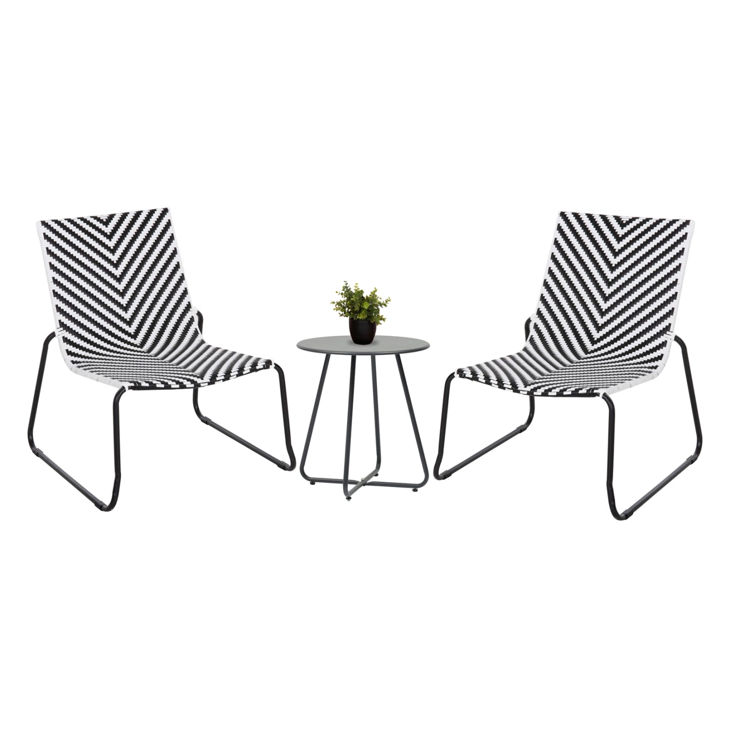 Outdoor Lounge Set 3pcs Pony Hm21193 Metal Coffee Table In Grey--wicker Rattan In Black & White