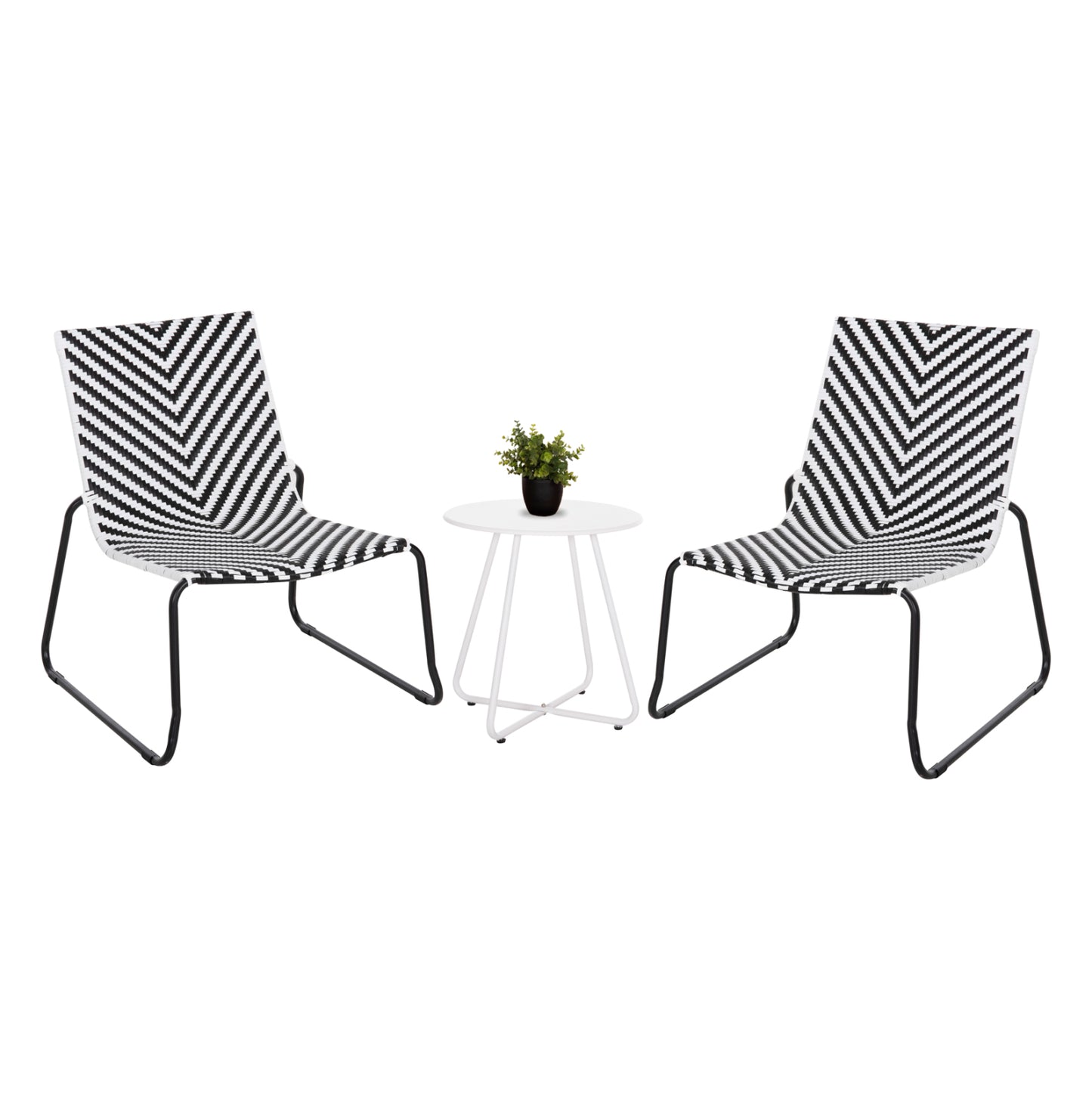 Outdoor Lounge Set 3pcs Pony Hm21194 Metal Coffee Table In White--wicker Rattan In Black & White