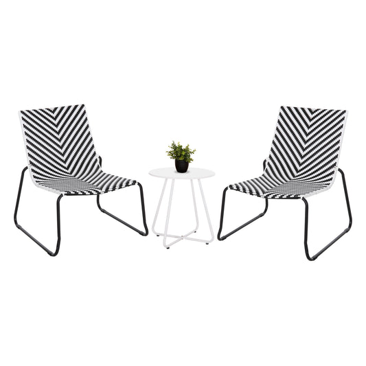 Outdoor Lounge Set 3pcs Pony Hm21194 Metal Coffee Table In White--wicker Rattan In Black & White