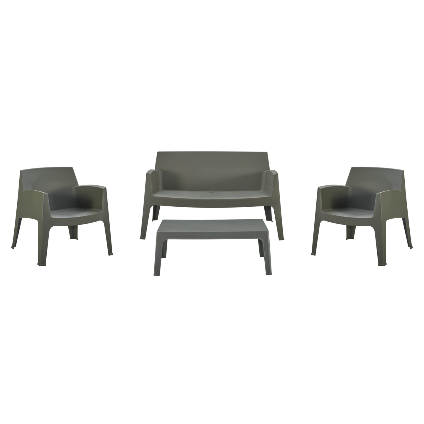 Lounge Set 4pcs Sleek Hm21275.05 Polypropylene In Dark Olive Green