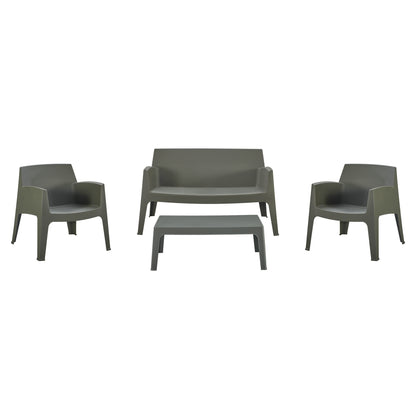 Lounge Set 4pcs Sleek Hm21275.05 Polypropylene In Dark Olive Green