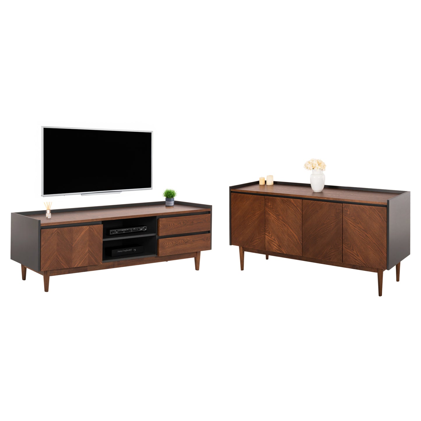 Set 2pcs Sideboard & Tv Stand Been Hm21344 Mdf With Walnut Wood Veneer