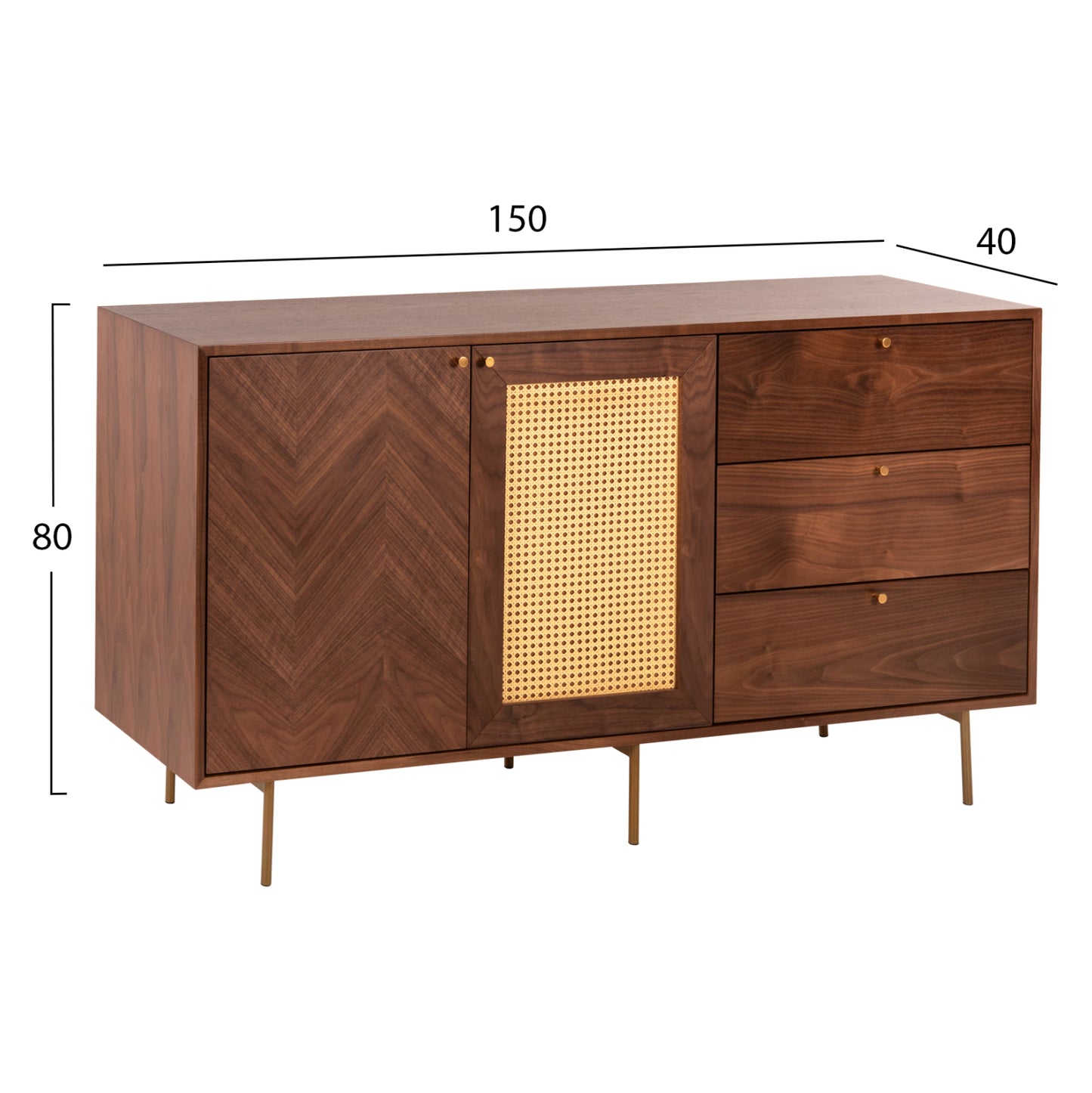 Set 2pcs Sideboard & Tv Stand Meen Hm21343 Mdf With Walnut Wood Veneer