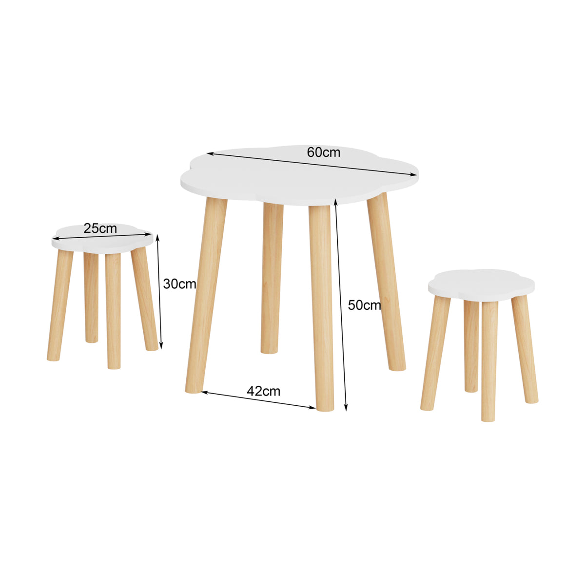 Kids' Set With Table & 2 Stools Snoopy Hm18398.03 Mdf & Birch Wood--white/natural Φ60x50hcm.