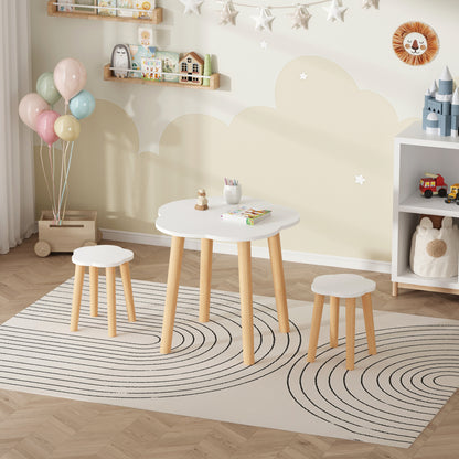 Kids' Set With Table & 2 Stools Snoopy Hm18398.03 Mdf & Birch Wood--white/natural Φ60x50hcm.