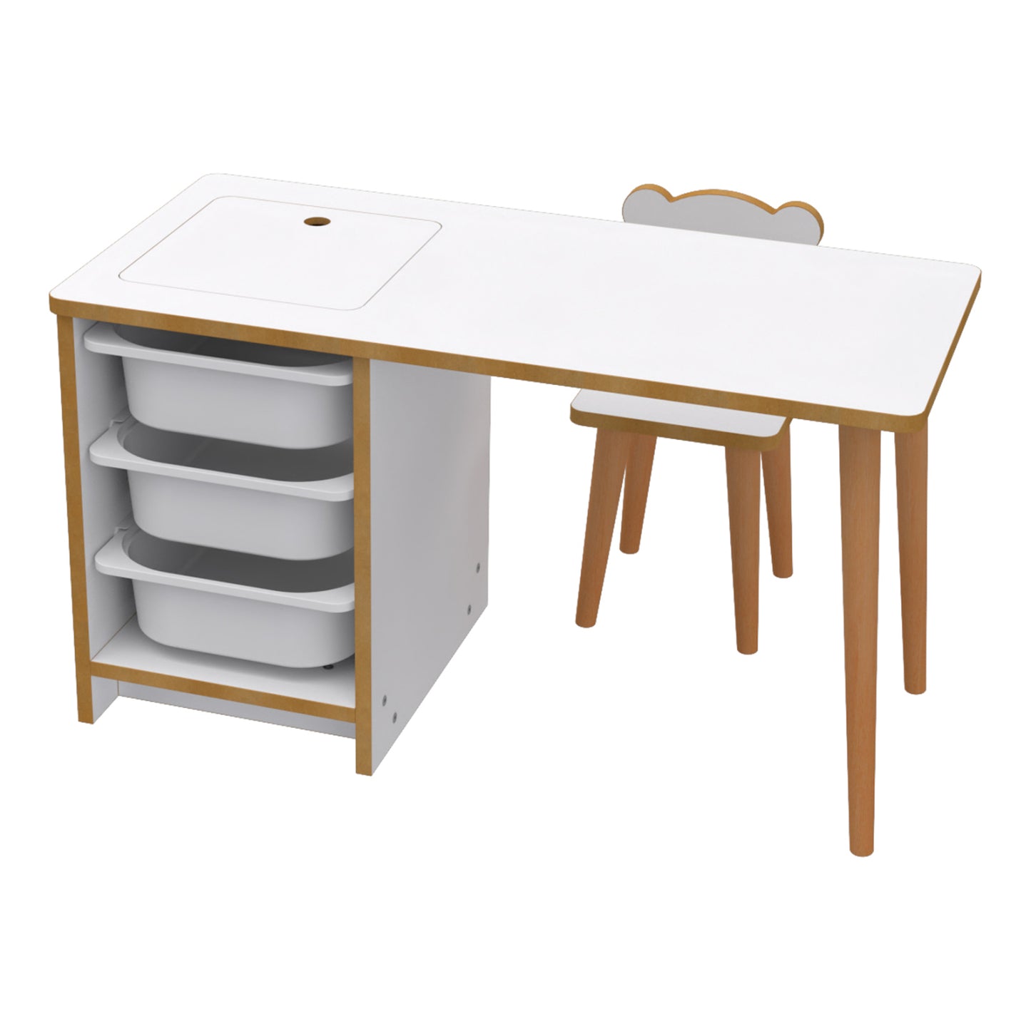 Kids' Desk Set Stak Hm18222.01 Melamine In White-natural Wood 90x42x50hcm.