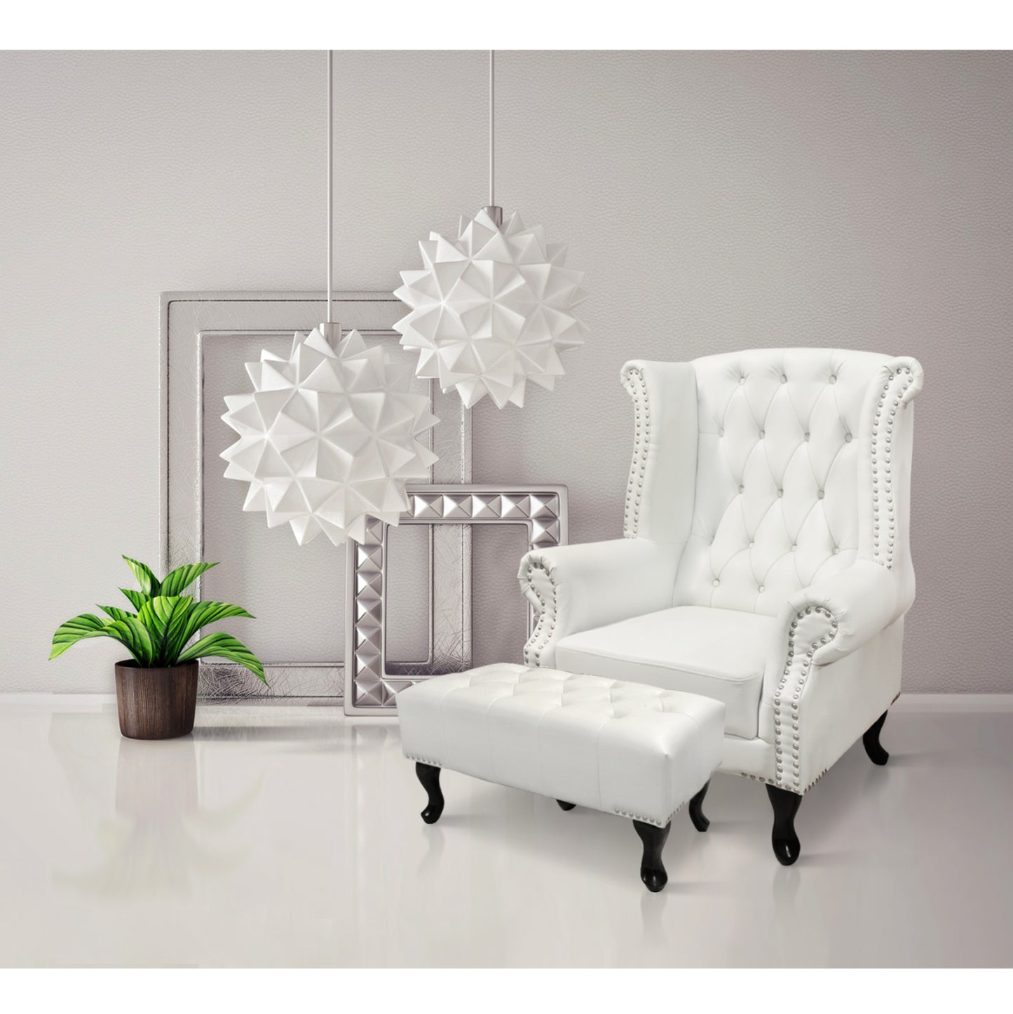 Set Armchair Polina With Footstool Emma White Matte
