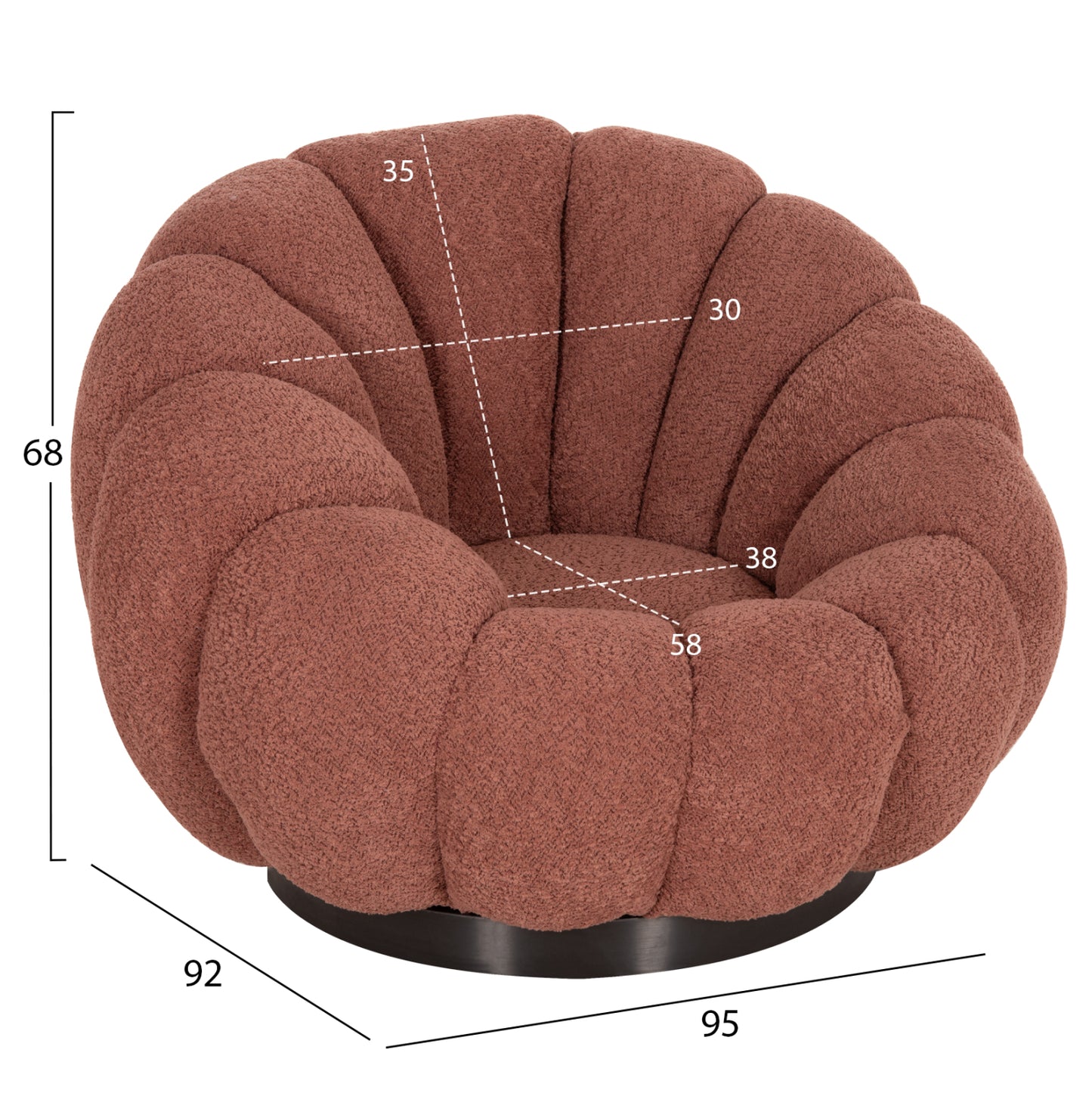 Set Swivelling Armchair With Round Stool Grymm Hm10928.02 Pink Boucle Fabric
