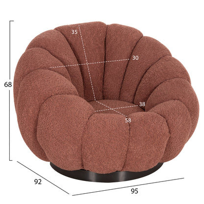 Set Swivelling Armchair With Round Stool Grymm Hm10928.02 Pink Boucle Fabric